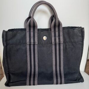 Hermes Canvas Tote Bag Black with Gray